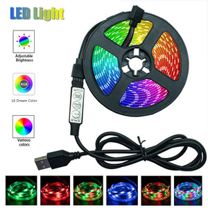 5050 RGB <span class=keywords><strong>LED</strong></span> Strip ánh sáng <span class=keywords><strong>5V</strong></span> TV nền trang trí ánh sáng dây 24 phím điều khiển từ xa IP20 Nhôm 1M 2m 3M 5m tùy chọn - Product Image 2