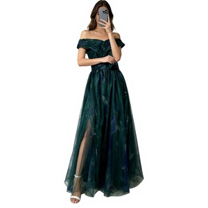 Abito da Sera Elegante da Donna, Abito da Ballo Sexy in Rete a Scarsa Vestibilità, Vestito da Festa Lungo con Stampa e Spacco sulle Spalle - Product Image 5