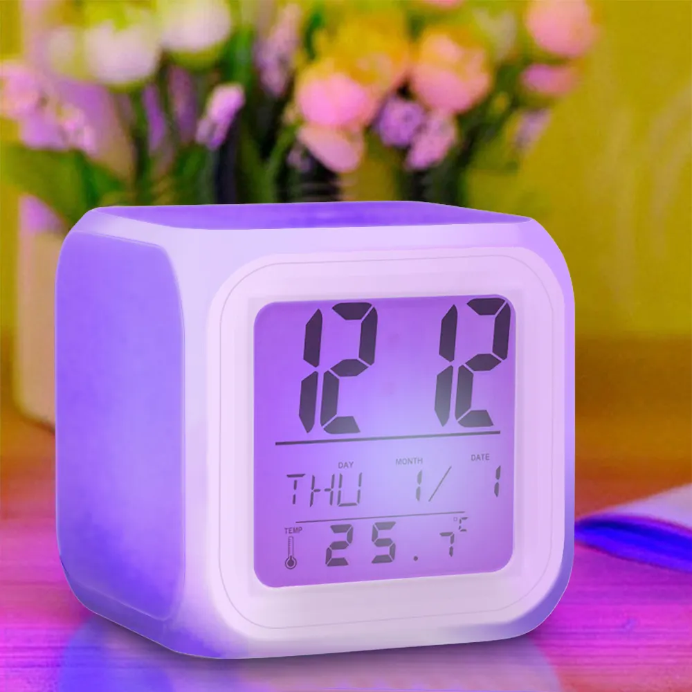 2023 Hot Sale Color Change Digital Kids Table Cube Fancy Led Wake Up Light Colourful Alarm Clock