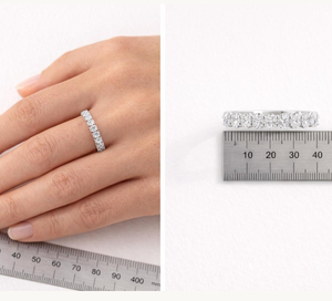 Oval Lab Grown Diamond Wedding Band, Half Eternity <b>Ring</b>, Minimalist Stackable, Anniversary Gift for Women, <b>Dainty</b> Bridal - Product Image 2