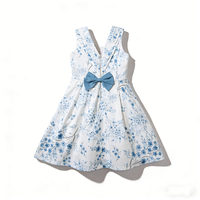 Nouvelle Arrivée Robe Décontractée d'Été pour Filles, Imprimé Floral Peinture à l'Encre Chinoise, Sans Manches, Taille Cintrée, Grand Ourlet, Nœud au Dos, Fermeture Éclair, Anniversaire