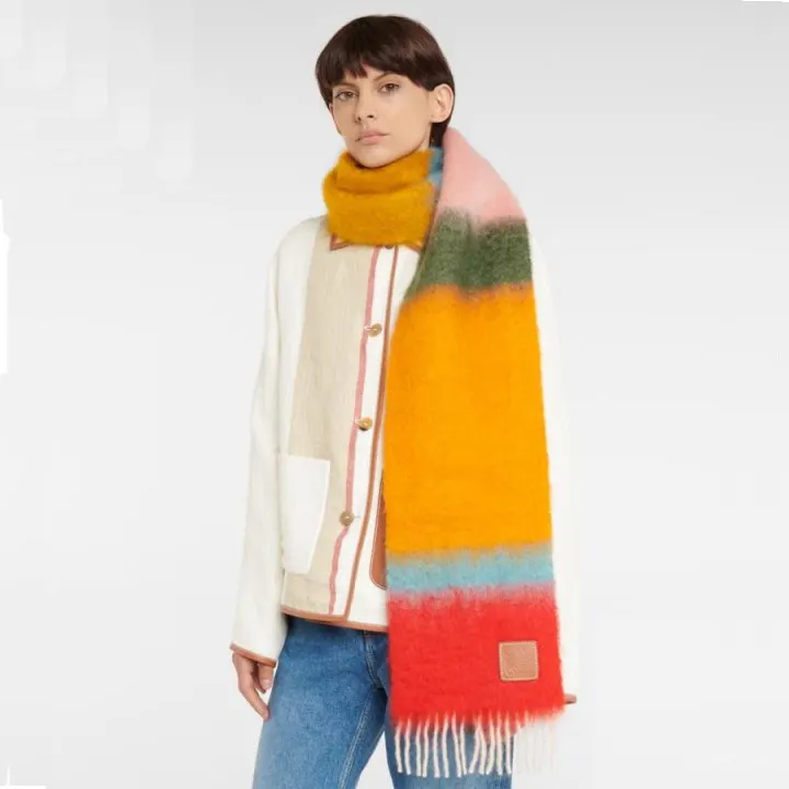 Regenboog Gebreide Acryl Sjaal Kleurrijke Groothandel Custom Dikke Warme Sjaals Voor Vrouwen