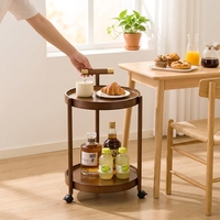 Table d'appoint ronde en bambou sur mesure avec roulettes, chariot de rangement pour salon, chariot à collations de luxe