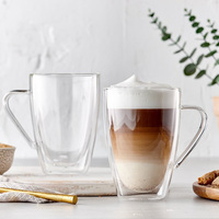 Tasse à thé CnGlass micro-ondes fait à la main Double paroi en verre Borosilicate Cappuccino tasse à café avec poignée pour cadeau d'affaires