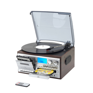 Tocadiscos de Vinilo, Gramófono Multifunción con Reproductor de CD, Casete, Radio, USB, Altavoz Integrado <span class=keywords><strong>y</strong></span> Control Remoto - Product Image 1