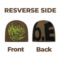 Bonnet Réversible en Tricot Jacquard avec Lettres Imprimées – Chapeau d'Hiver Y2K Style Streetwear