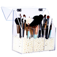 Yageli - Porte-pinceaux cosmétiques en acrylique transparent - Boîte organisatrice de maquillage avec couvercle - Épaisseur 3-5 mm - Installation facile - Logo personnalisé