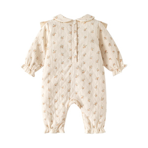 Tutina autunnale a doppio strato per bambina, tutina a maniche lunghe con stampa floreale, colletto Peter Pan, tutina intera per <span class=keywords><strong>neonato</strong></span> - Product Image 2