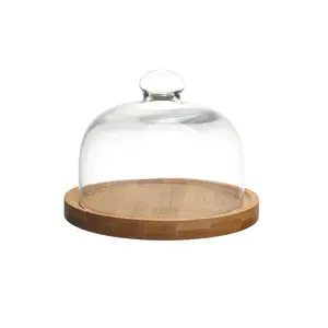 Fábrica al por mayor pequeño eterno escritorio fruta cristal Cloche pastel soporte con Base de madera para la decoración del hogar