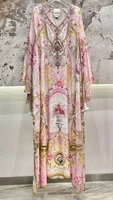 100% Seide Langes Kleid 2026 Frühling Sommer Hochzeit Party Damen Sexy V-Ausschnitt Fledermausärmel Farbenfrohe Perlen Rosa Grün Maxikleid