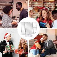 Miroir cosmétique LED carré argenté éclairé, pliable, rotatif à 90 et 180 degrés, avec grossissement 1x/2x/3x, en plastique