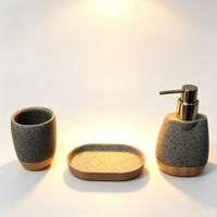 Ensemble d'accessoires de salle de bain en pierre de ciment avec base en bambou, 3 pièces : distributeur de lotion, gobelet, porte-savon, kit de bain, décoration pour la maison et l'hôtel