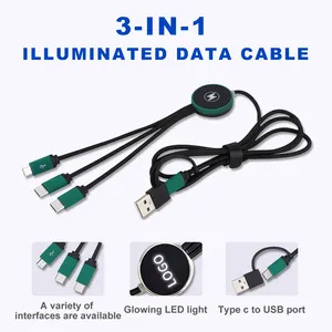 하이 퀄리티 나일론 꼰 3 in 2 마이크로 나일론 USB 유형 C 충전기 케이블 라운드 로고와 고속 충전 휴대 전화 케이블