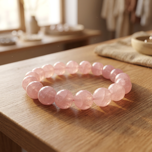 NOBLESTONE GEMS Bracelet d'amour en perles de quartz rose naturel, bijou extensible en pierre rose à perles rondes pour cadeau et usage quotidien - Product Image 2