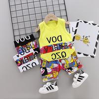 Livraison gratuite pas cher vêtements pour enfants sans manches dessin animé vêtements d'été ensembles en gros bébé coton petits garçons portent