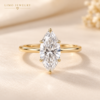 Bague de fiançailles solitaire en or jaune 14 carats avec diamant de laboratoire taille marquise 3 carats E VVS, certifié IGI, personnalisable OEM ODM, vente en gros