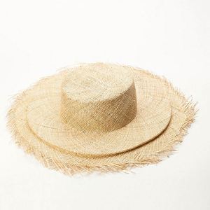 Sombrero de Paja Natural Bao de Lujo Personalizado, Semi-Acabado, con Ala Plana y Flecos - Product Image 2