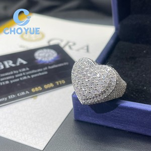 <b>925</b> Sterling <b>Silver</b> Custom VVS Moissanite Heart <b>Ring</b> Ice Out Jewelry Hip Hop Style Eternity Band Pass Diamond Tester GRA - Product Image 2