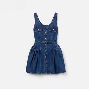 เดรสยีนส์สั่งตัดสำหรับผู้หญิง ผ้าฝ้าย 100% คุณภาพสูง สไตล์วินเทจ ซักฟอกแล้ว แบบไม่มีแขน เดรสทรงบับเบิ้ลสำหรับผู้หญิง - Product Image 5