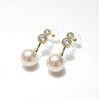 Boucles d'oreilles pendantes en perles d'eau douce naturelles de 6-7 mm, design gourde en argent sterling S925 avec accents en CZ, bijoux porte-bonheur pour femmes