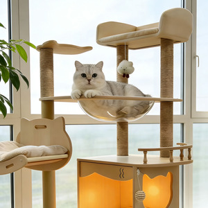 Grenzüberschreitende Katzen-Kletterwand mit erhöhter Raumkapsel, Nest, Wiege, Plattform, Leiter und Kratzsäule – Katzenbedarf - Product Image 3