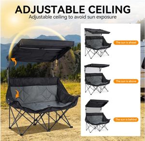 เก้าอี้คู่สำหรับตั้งแคมป์พร้อมที่บังแดดเก้าอี้ชายหาด2คนโซฟาตั้งแคมป์2คน - Product Image 3