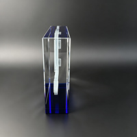 Plaque en cristal horizontale Neelpure, motif élancé gravé au laser 3D avec base bleu foncé, récompense