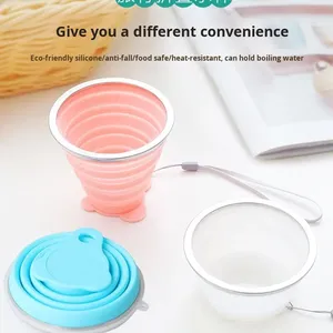 Botella Linda de dibujos animados retráctil de alta calidad nueva Parte superior 180ml taza de viaje de agua plegable de silicona tazas básicas con asa - Product Image 3