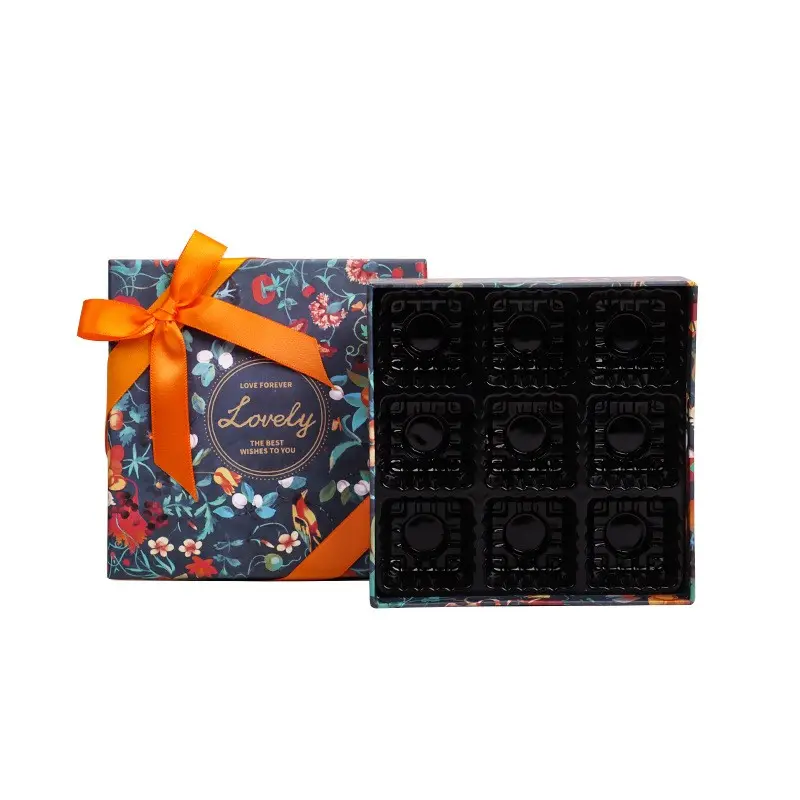 Caja impresa personalizada Cajas de embalaje de dulces baratas Caja de regalo de chocolate con soporte interno de plástico