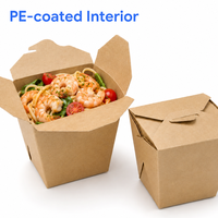 Conteneur à nouilles jetable en papier kraft brun de 32 oz, doublé de PE, résistant à la graisse, écologique, boîte pliable à emporter, personnalisable pour salades