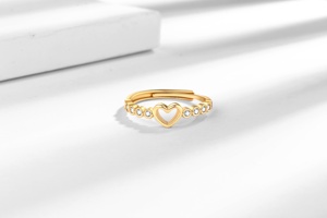 RFJEWEL 2026 Nouvelle Bague Ajustable en Plaqué Or/Argent avec Cœur et Zircon Cubique, Bijou Tendance pour Femme, Vente en Gros - Product Image 6