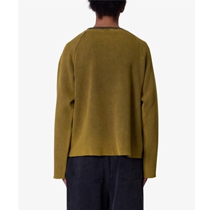 Men Washed Waffle <b>Raglan</b> Long Sleeve Tee Raw Hem Oversized Street <b>Top</b> OEM Custom - Product Image 3