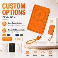Batterie externe magnétique en cuir mini 10000 mAh, format paume, charge rapide PD20W avec câble intégré, sans fil, vente en gros, logo personnalisé, OEM