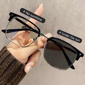 Lichtgevoelige, kleurveranderende bijziendheidsbril met half montuur, wenkbrauwhouder, modieuze heren retro grote montuur, platte lens - Product Image 2