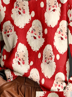 Suéter Navideño para Mujer con Estampado de Muñeco de Nieve y Árbol, Cuello Redondo, Transferencia Térmica, Personalizado para Uso Diario Informal y Festivo