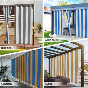 Stripe Outdoor Curtain 180 GSM Grey White with Contemporary Monochrome Stripes for Elegant Patio Privacy UV Protection - Product Image 6