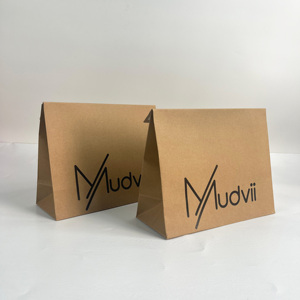 ถุงกระดาษคราฟท์สีน้ำตาลพิมพ์โลโก้สีดำตามสั่ง - ถุงขายปลีกแบบก้นแบน ถุงช้อปปิ้งสวยงาม - Product Image 1