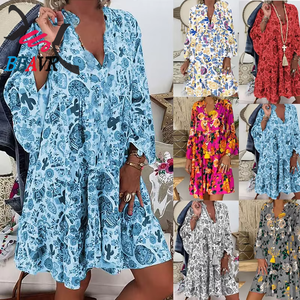 Europe and the United States women's new fashion printed sleeve dress ruffled <b>plus</b>-<b>size</b> loose dress - Product Image 2