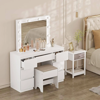 Coiffeuse blanche simple avec miroir éclairé E1 Bois d'ingénierie solide et durable pour la chambre ou la salle de bain