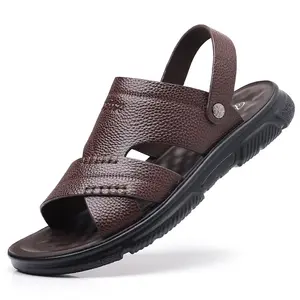 China Made Ready To Ship Low Price Two Wear Beach Mens Genuine Leather Sandals
