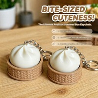 Nouveauté : Porte-clés anti-stress en forme de panier de petits pains vapeur, mignon et écologique, mini pendentif de décompression à presser pour sac à dos