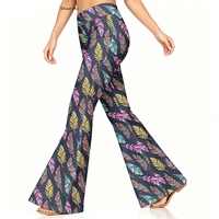 Boho-Chic Neon Mint Pink Feder-Schlaghose mit Hohem Bund, Abstraktes Sternchen-Muster, Lässige Weite Boutique-Hose