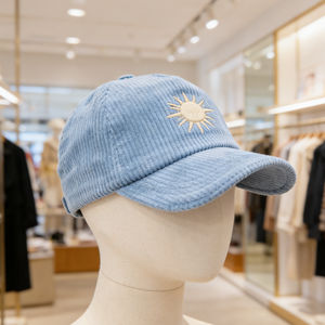 Gorra de Béisbol de Pana Azul Claro con Bordado de Sol, Ajustable con Cierre a Presión, para Uso Diario Informal - Product Image 3
