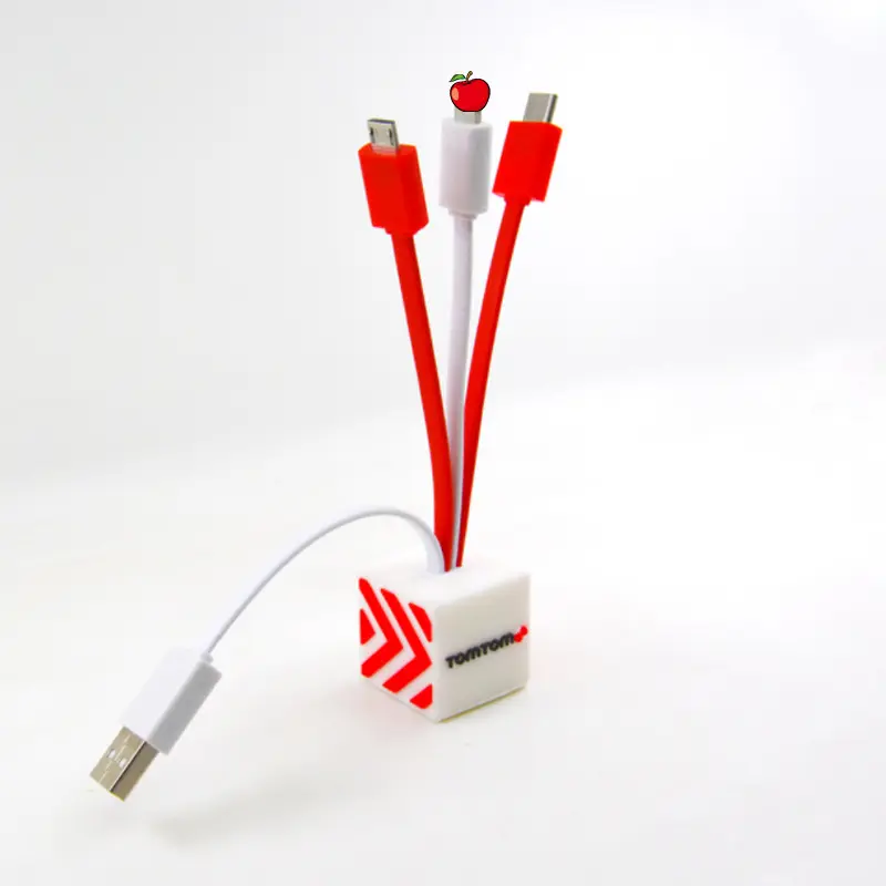 Kabel Pengisi Daya Universal USB 3 In 1 Desain Karet PVC Logo Kustom