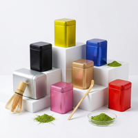 Boîte en fer blanc carrée vide de qualité alimentaire avec couvercle en fer blanc, pour poudre de matcha et café, conteneur de rangement de cuisine en métal à double couvercle, argent/noir/blanc