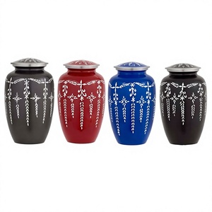 Urnes funéraires multicolores rouges en métal pour cendres humaines adultes, urne funéraire en métal pour cendres adultes avec couvercle argenté et blanc - Product Image 1