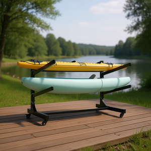 Support de rangement pour kayaks robuste et autoportant, réglable, avec roues verrouillables, pour 2 kayaks, canoë, SUP, planche de surf - Product Image 2