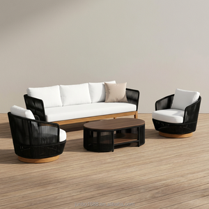 Set Divano Moderno da Esterno in <span class=keywords><strong>Alluminio</strong></span> Bianco con Tavolo in Legno Composito per Gruppo Salotto da <span class=keywords><strong>Giardino</strong></span>/Patio per Tutte le Stagioni - Product Image 3