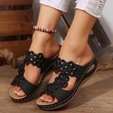 Sandales compensées élégantes marron pour femme, mules à découpes florales, confortables, à bout ouvert, antidérapantes - Product Image 6