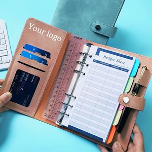 Custom Office Supplies 6 Ring Candy Colors Leather Notebook Planner Loose <b>Leaf</b> Budget A6 Binder - Product Image 1